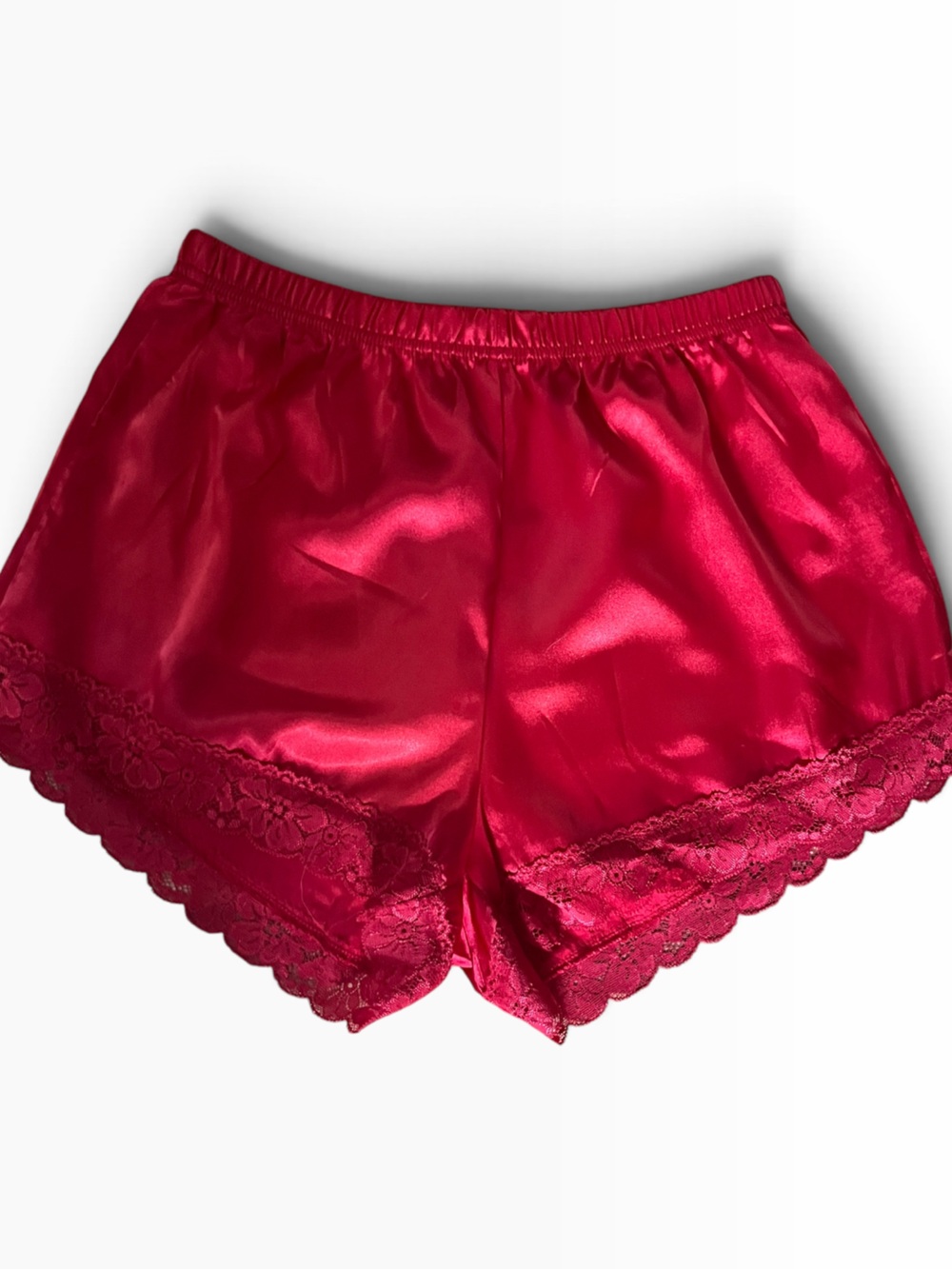 Satin Lace-Trim Sleep Shorts in Bright Red
